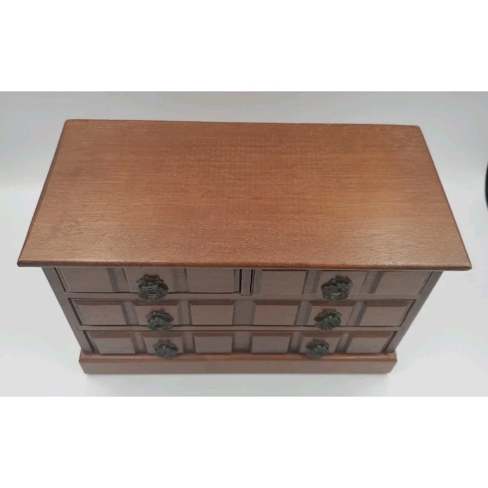 Vintage Wood 4 Drawer Gold Velvet Lined Jewelry Box